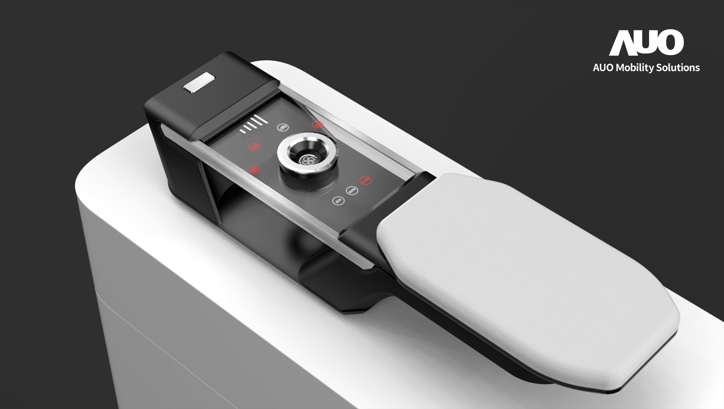 友達智慧移動全新發表INVISY隱形科技系列，CrystalSense Console以最簡約的機構設計，提供直覺控制的主動觸覺回饋與壓力感測，並且動態呈現、僅在需要時顯示，打造未來座艙的極致互動體驗。