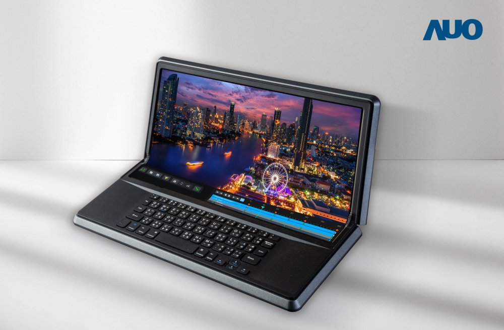 悟空体育14.6吋Micro LED折迭显示屏幕，搭配半径4mm的弯折绞炼，以及高画素、高亮度、高对比度的显示技术特点，即便在大视角下仍保有绝佳色相与亮度