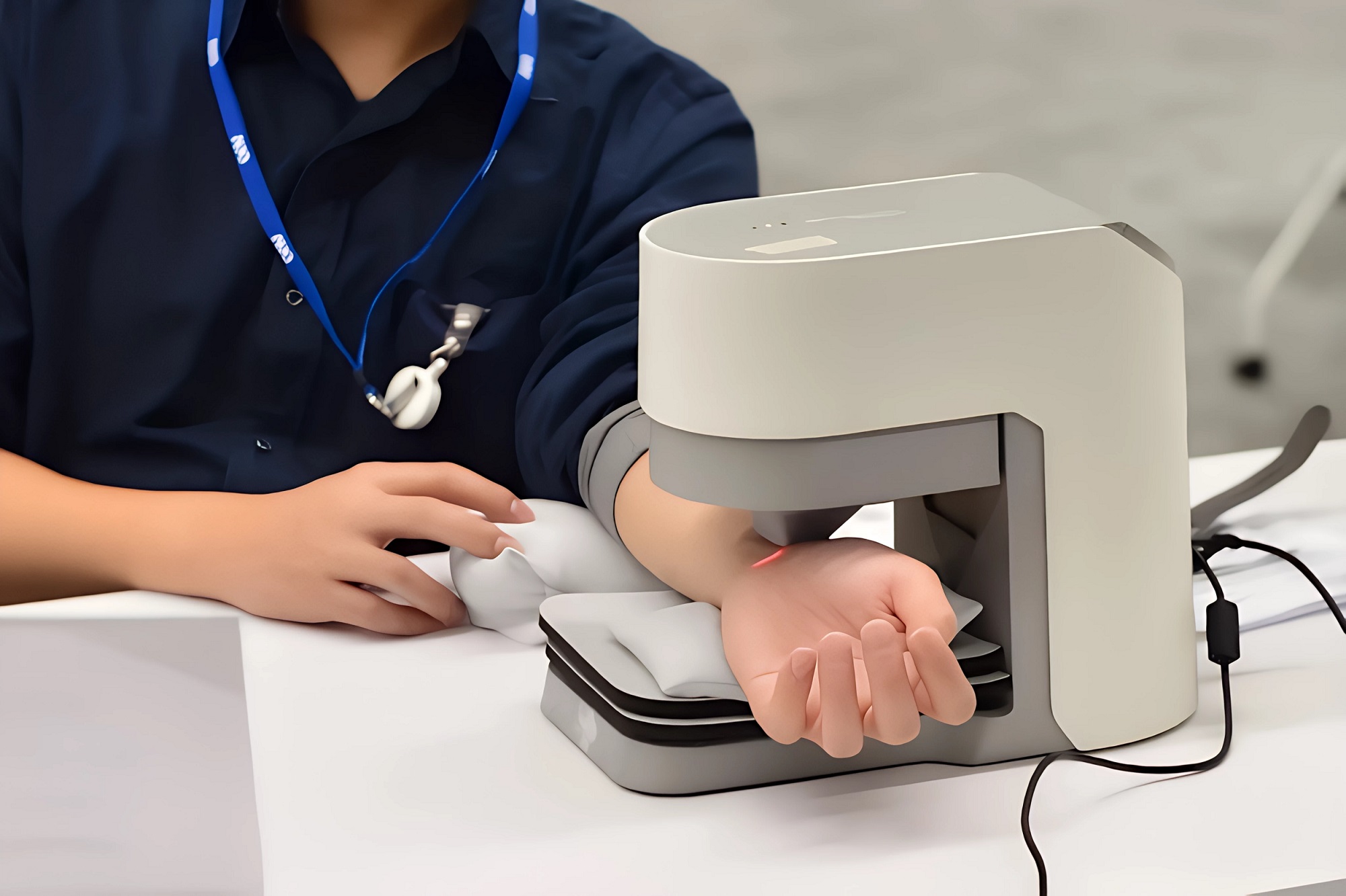 友達耘康中醫數位化檢測解決方案之脈象檢測系統採用高靈敏多點式壓力感測器，可真實還原「寸、關、尺」三部脈象量測結果