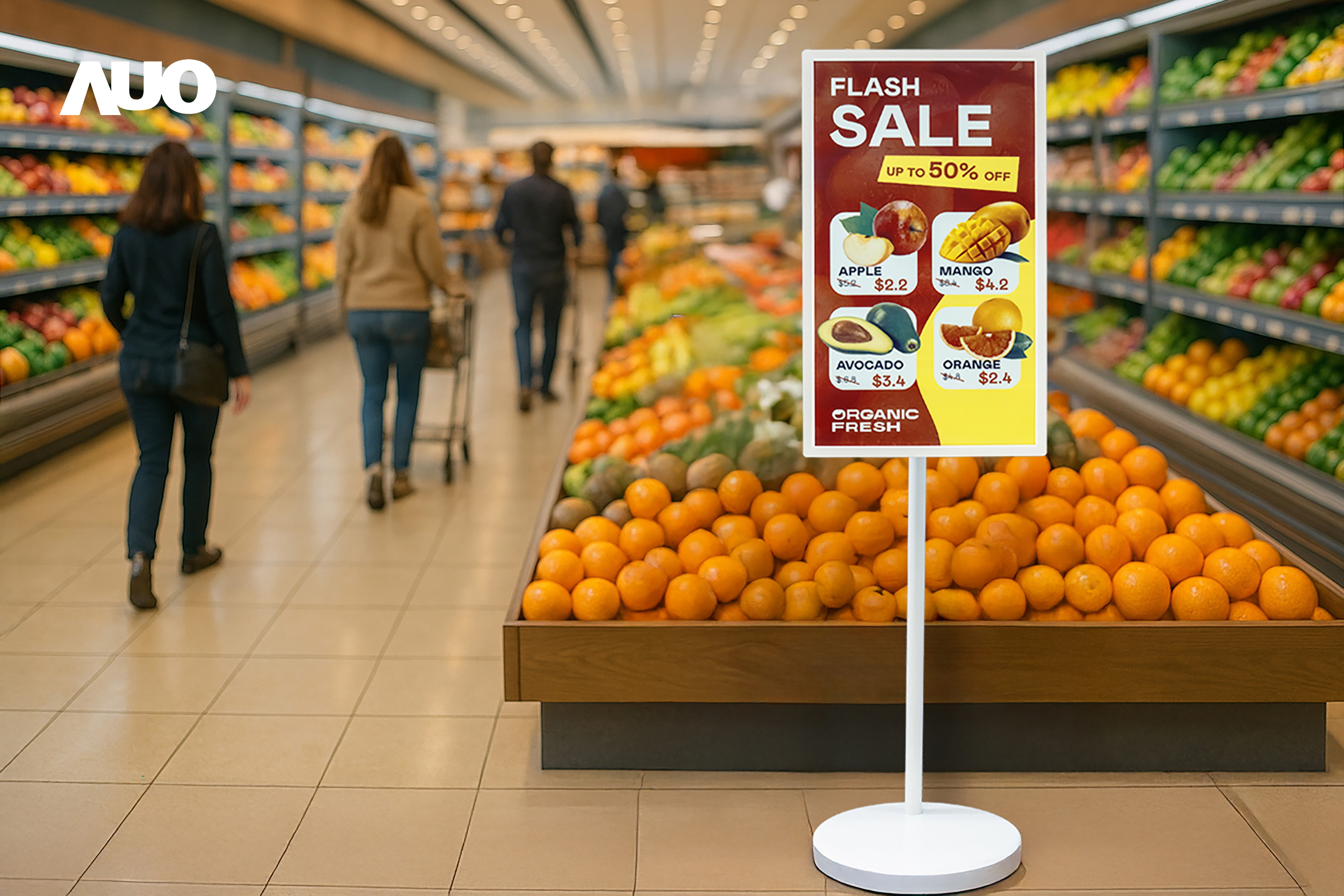 达擎首亮相低功耗、全彩的〝aecoPost电子纸解决方案〞，仅在更新画面时需要微量的电力驱动，无需布建电线的便捷设计，使其可灵活应用、随意置放，并可透过云端或行动装置app，轻松管理及排程广告内容，晋升店头营销利器。